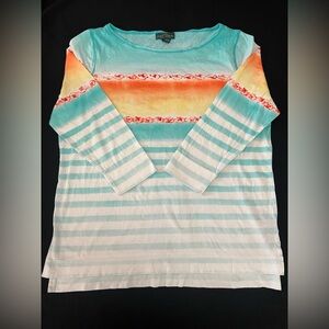 Lauren Ralph Lauren Sunwashed Sunset Turquoise Top Size M Coastal Nautical